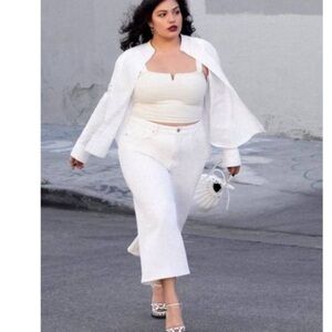 Good American Good Waist Palazzo White Jeans